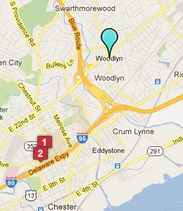 Map of Woodlyn, PA hotels