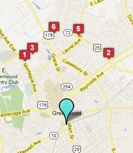 Map of Greenwood, SC hotels