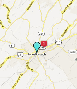 Map of Jonesborough, TN hotels