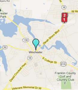 Map of Winchester, TN hotels