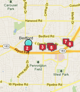 Map of Bedford, TX hotels