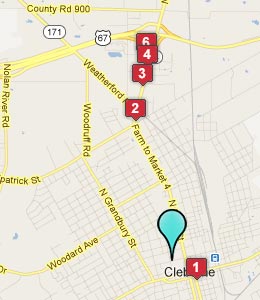 Map of Cleburne, TX hotels