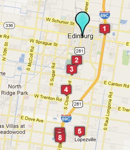 Map of Edinburg, TX hotels