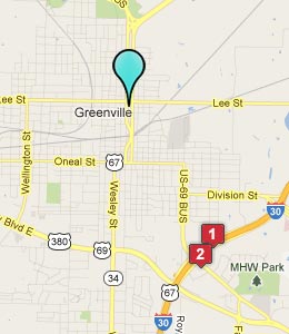 Map of Greenville, TX hotels