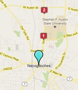 Map of Nacogdoches, TX hotels