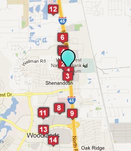 Map of Shenandoah, TX hotels