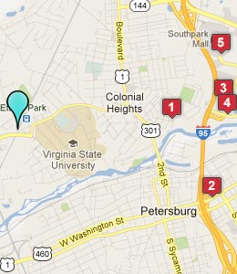 Map of Ettrick, VA hotels