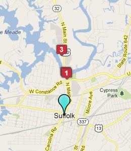 Map of Suffolk, VA hotels