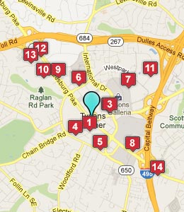 Map of Tysons Corner, VA hotels
