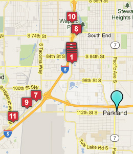 Map of Parkland, WA hotels